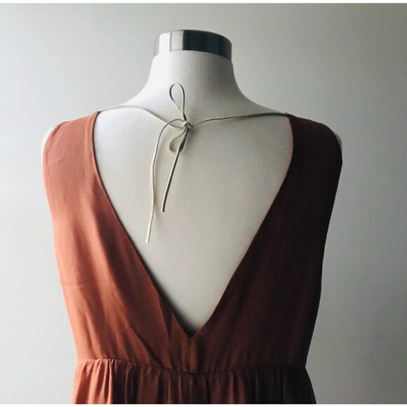 ELIZABETH AND JAMES Orange Rust Silk Ruffle Tank Sleeveless VNeck Mini Dress 4 - Picture 13 of 14